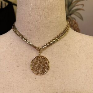 Jennifer Lopez Gold Pavé Crystals Circle Pendant Necklace